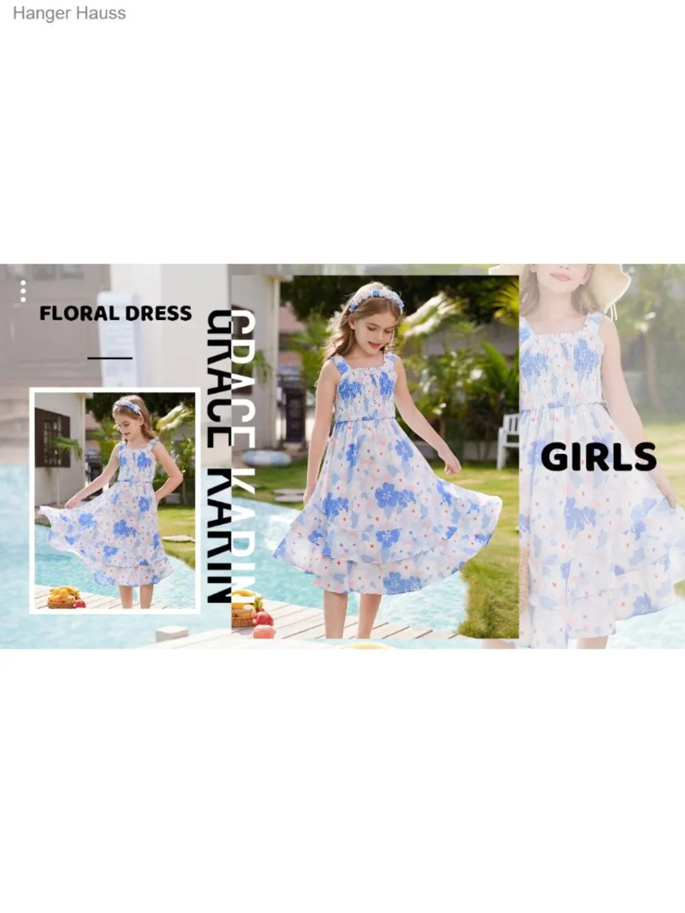 Girls Tropical Ruffle Maxi Dress Smocked Sleeveless Casual